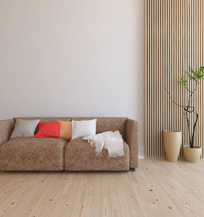 White,Minimalist,Living,Room,Interior,With,Sofa,On,A,Wooden